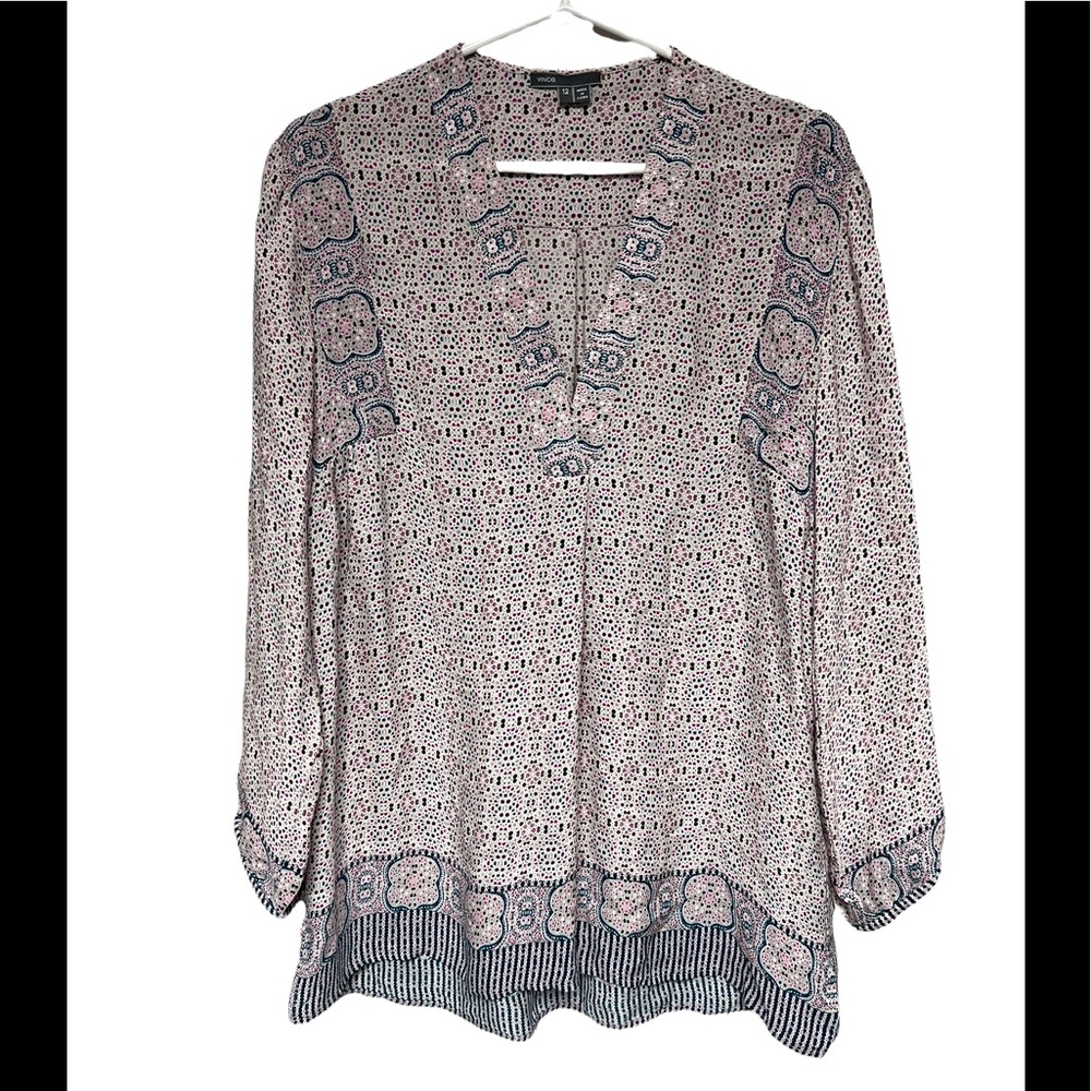 Vince Bohemian Tile Printed 100% Silk Blouse Size 12 / Large